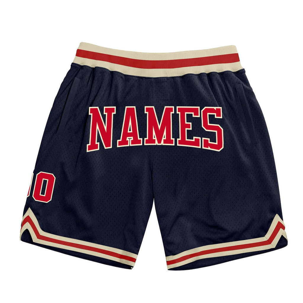Custom Navy Red-Cream Authentic Throwback Basketball Shorts photo 1
