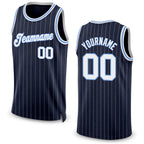 Custom Navy White Pinstripe White-Light Blue Authentic Basketball Jersey