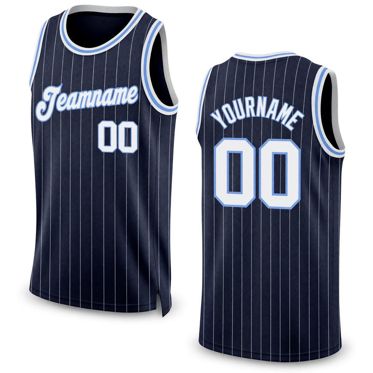 Custom Navy White Pinstripe White-Light Blue Authentic Basketball Jersey