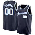 Custom Navy White Pinstripe White-Light Blue Authentic Basketball Jersey photo 1