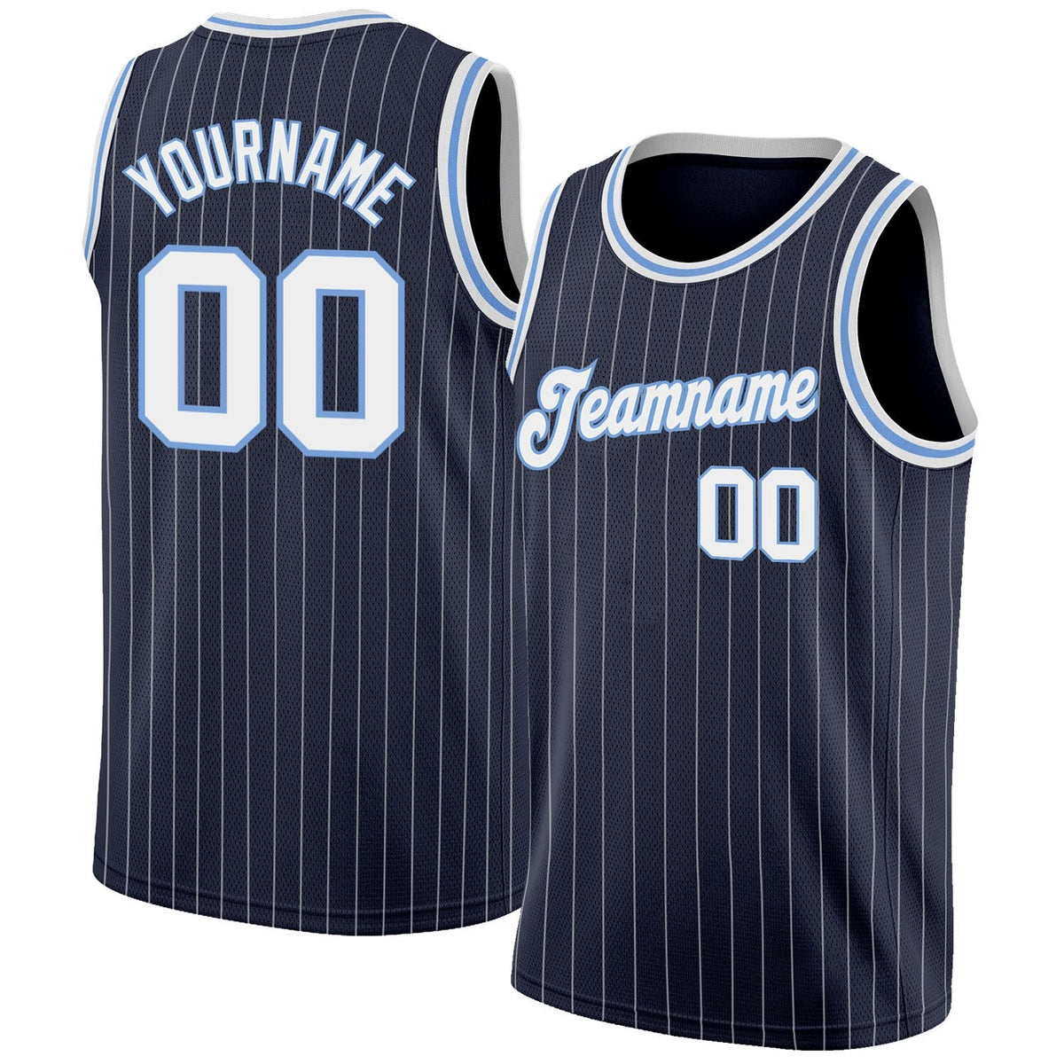 Custom Navy White Pinstripe White-Light Blue Authentic Basketball Jersey photo 1