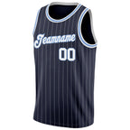 Custom Navy White Pinstripe White-Light Blue Authentic Basketball Jersey photo 4