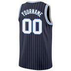 Custom Navy White Pinstripe White-Light Blue Authentic Basketball Jersey photo 5