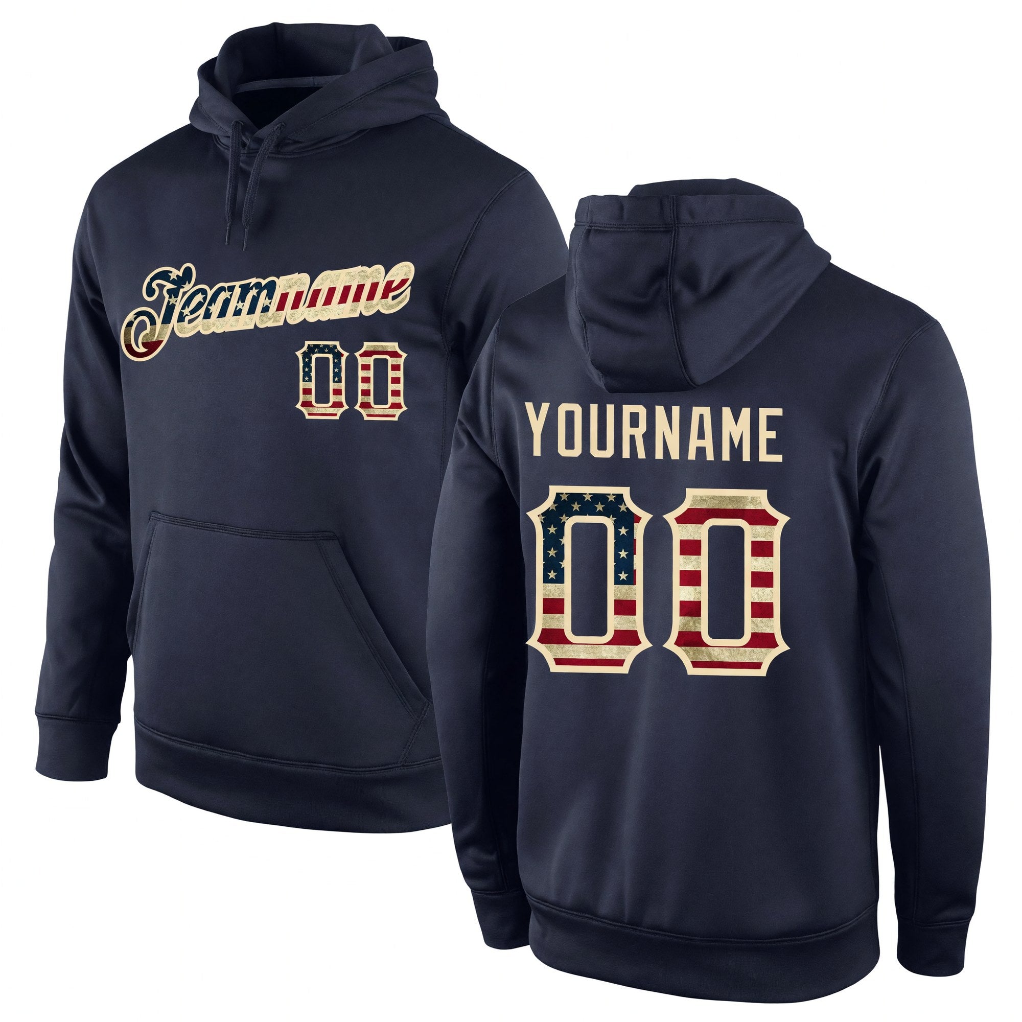Custom Stitched Navy Vintage USA Flag-Cream Sports Pullover Sweatshirt Hoodie
