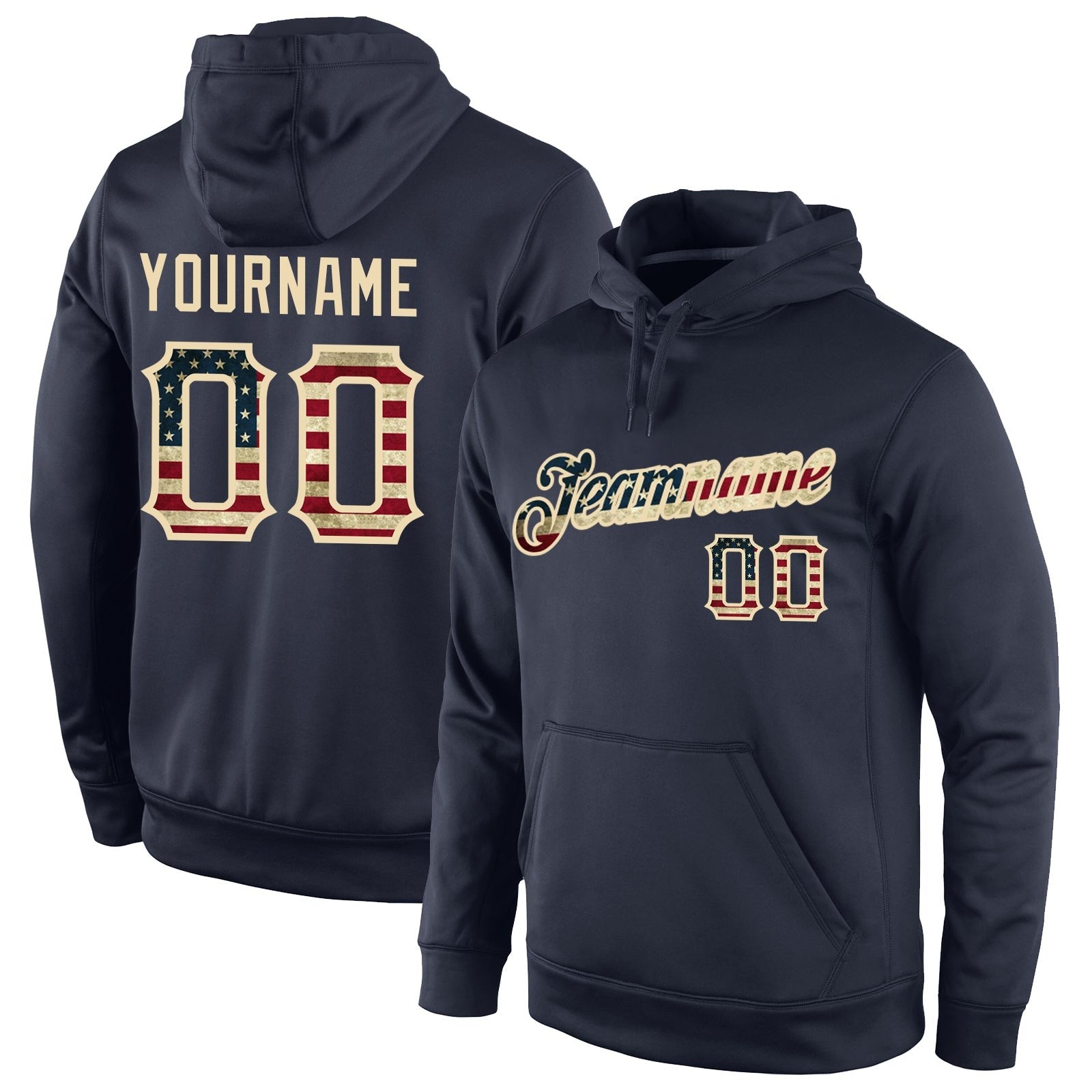 Custom Stitched Navy Vintage USA Flag-Cream Sports Pullover Sweatshirt Hoodie photo 1