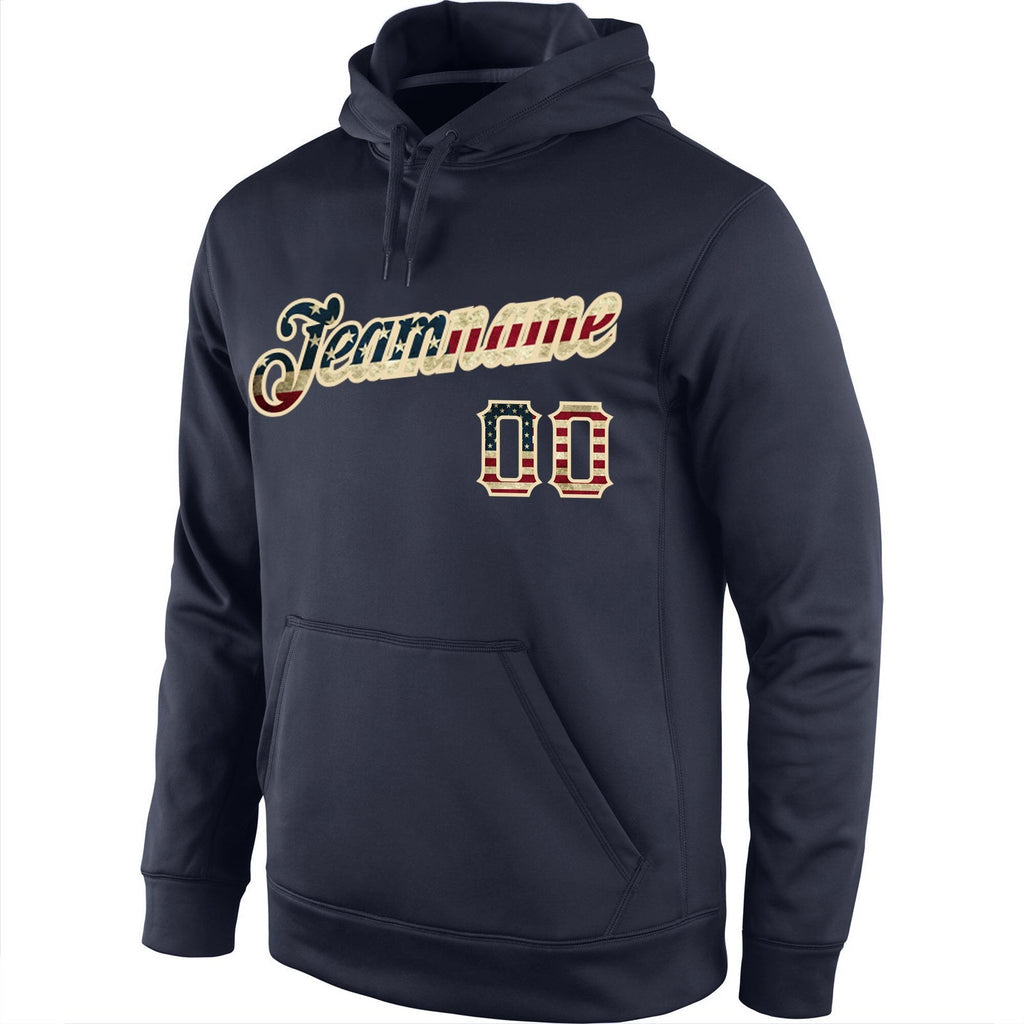 Custom Stitched Navy Vintage USA Flag-Cream Sports Pullover Sweatshirt Hoodie photo 2