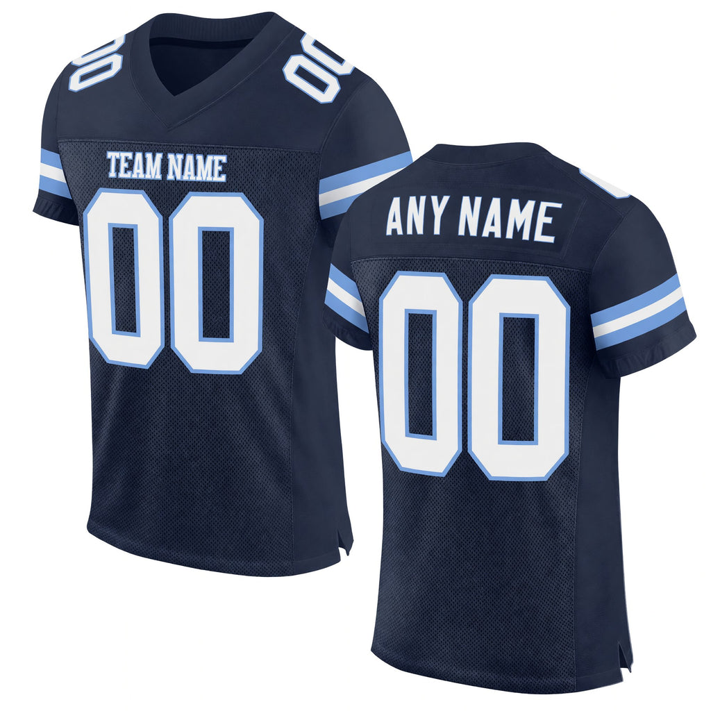 Custom Navy White-Light Blue Mesh Authentic Football Jersey