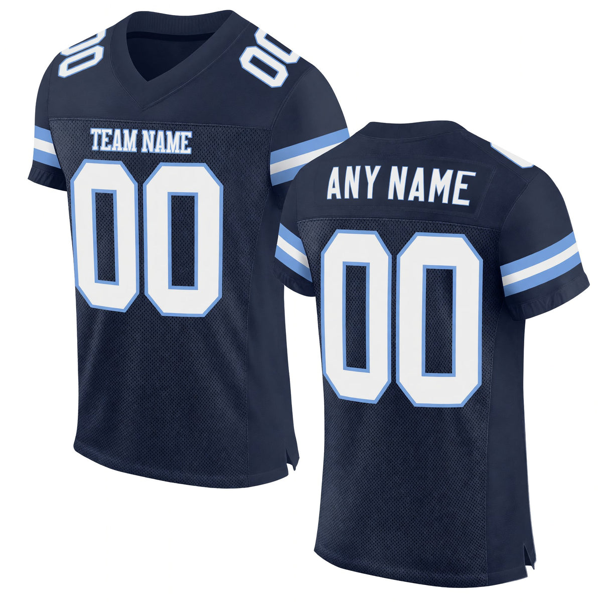 Custom Navy White-Light Blue Mesh Authentic Football Jersey