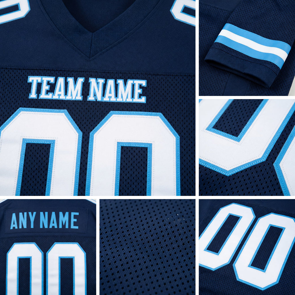 Custom Navy White-Light Blue Mesh Authentic Football Jersey detail