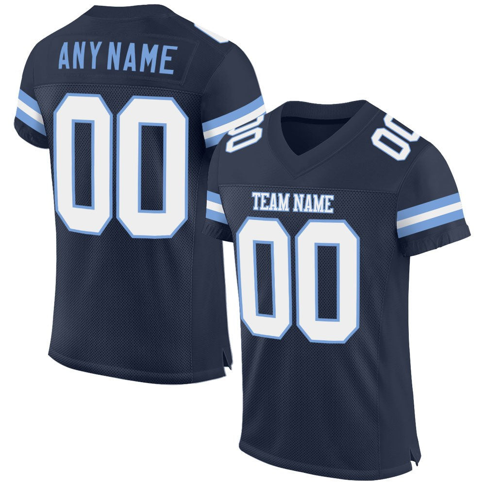 Custom Navy White-Light Blue Mesh Authentic Football Jersey photo 1
