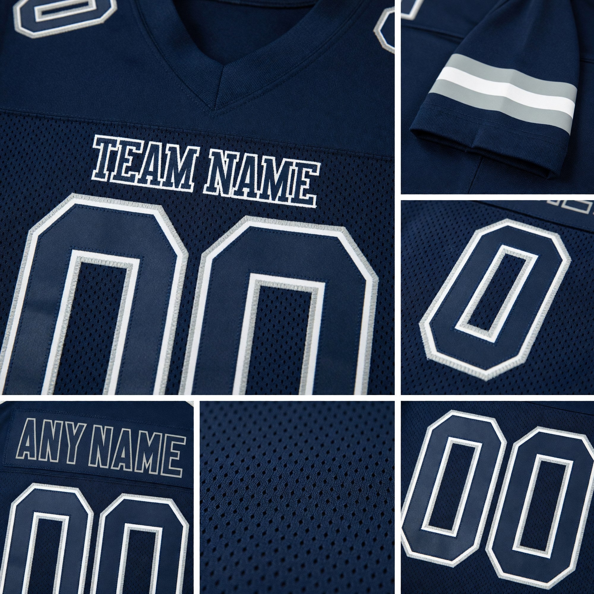 Custom Navy Navy-White Mesh Authentic Football Jersey detail