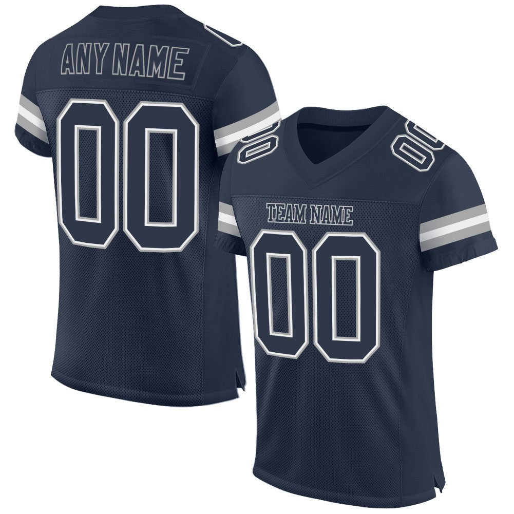 Custom Navy Navy-White Mesh Authentic Football Jersey photo 1