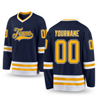 Custom Navy Gold-White Hockey Jersey
