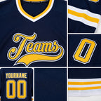 Custom Navy Gold-White Hockey Jersey detail