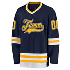 Custom Navy Gold-White Hockey Jersey photo 2