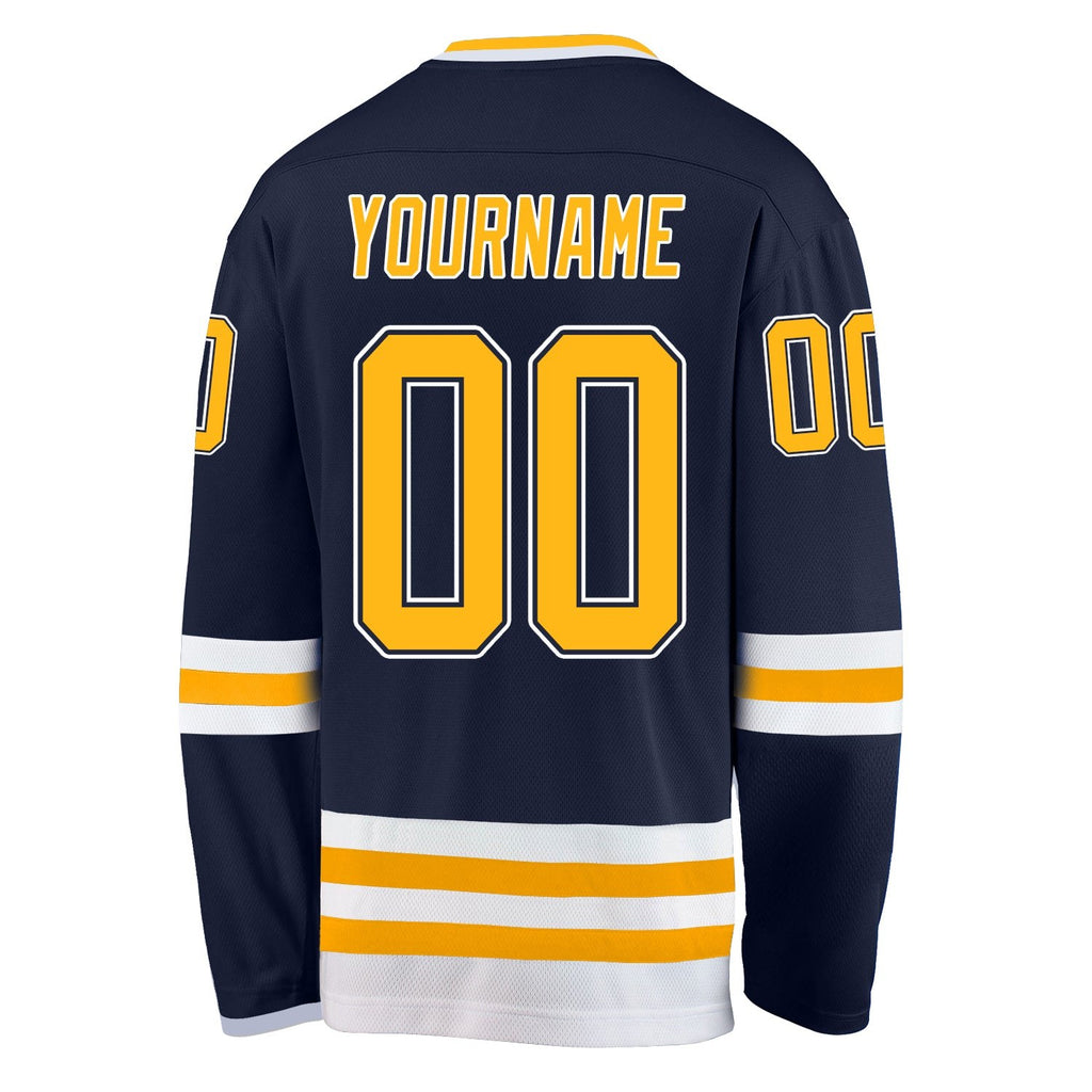 Custom Navy Gold-White Hockey Jersey photo 3