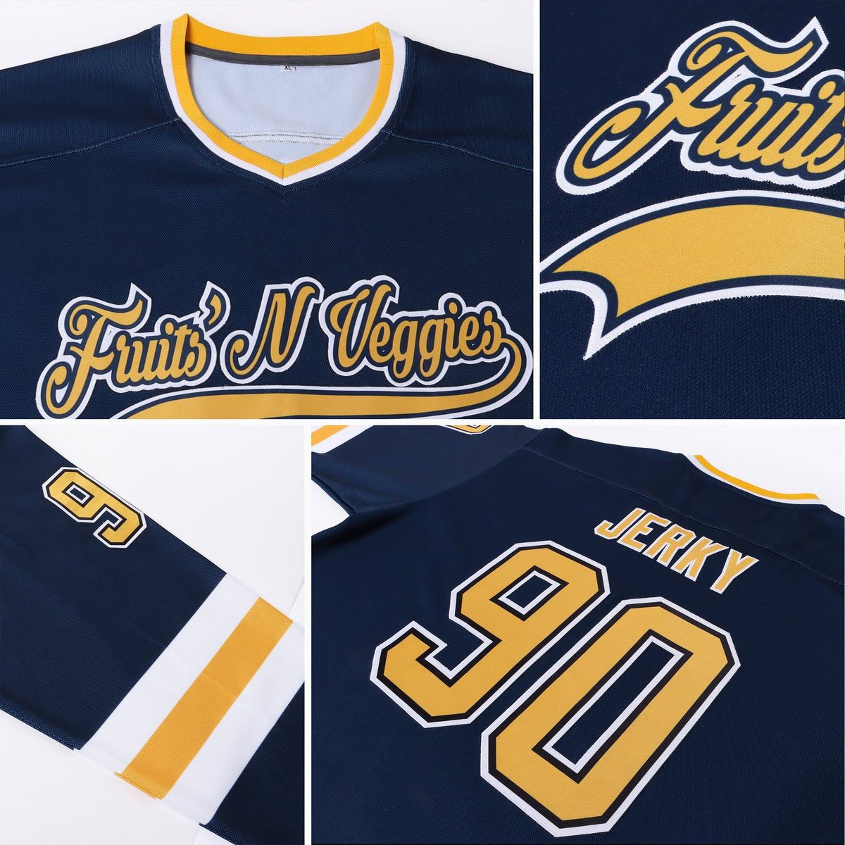 Custom Navy Gold-White Hockey Jersey photo 6