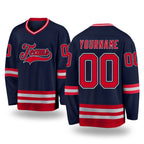 Custom Navy Red-Gray Hockey Jersey