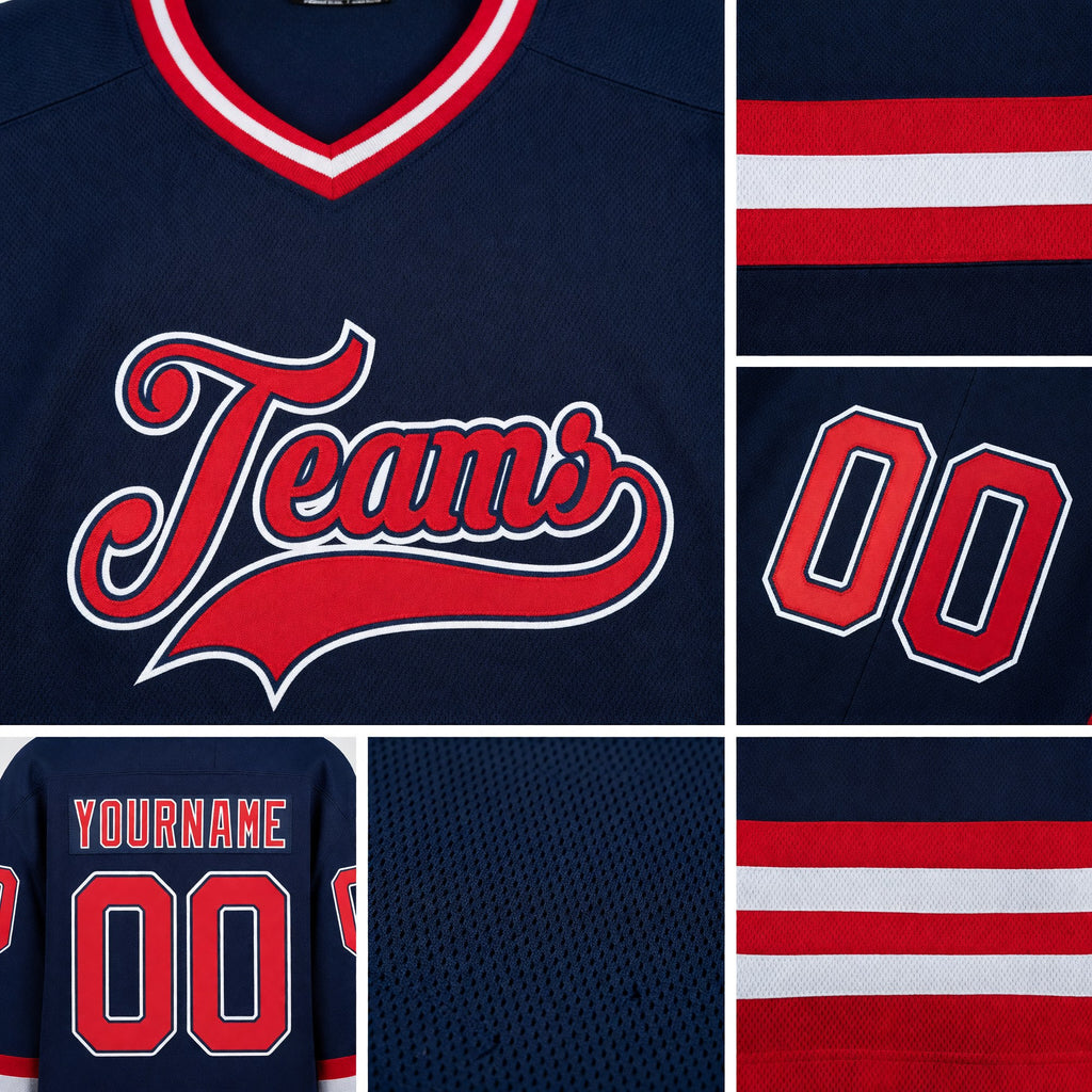 Custom Navy Red-Gray Hockey Jersey detail