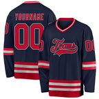 Custom Navy Red-Gray Hockey Jersey photo 1