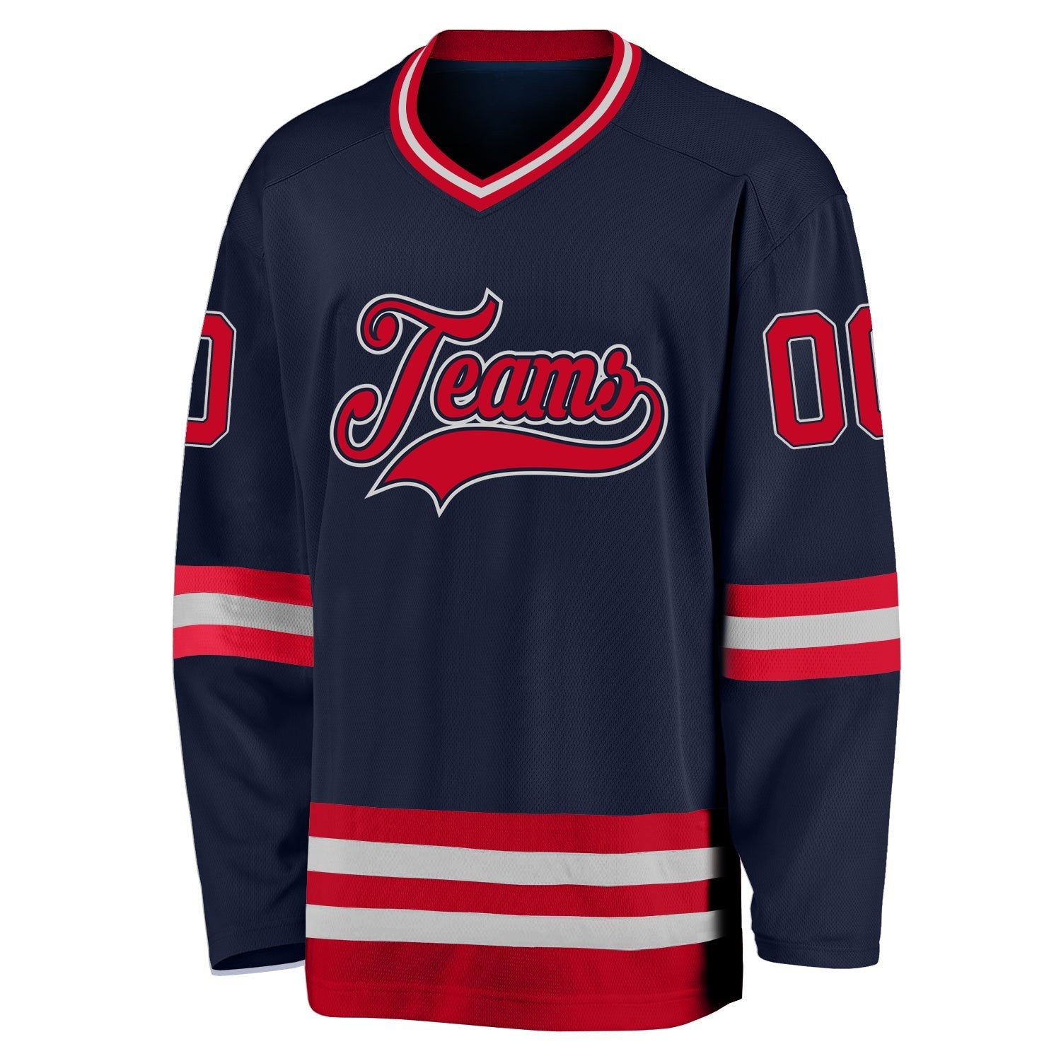 Custom Navy Red-Gray Hockey Jersey photo 2