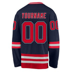 Custom Navy Red-Gray Hockey Jersey photo 3