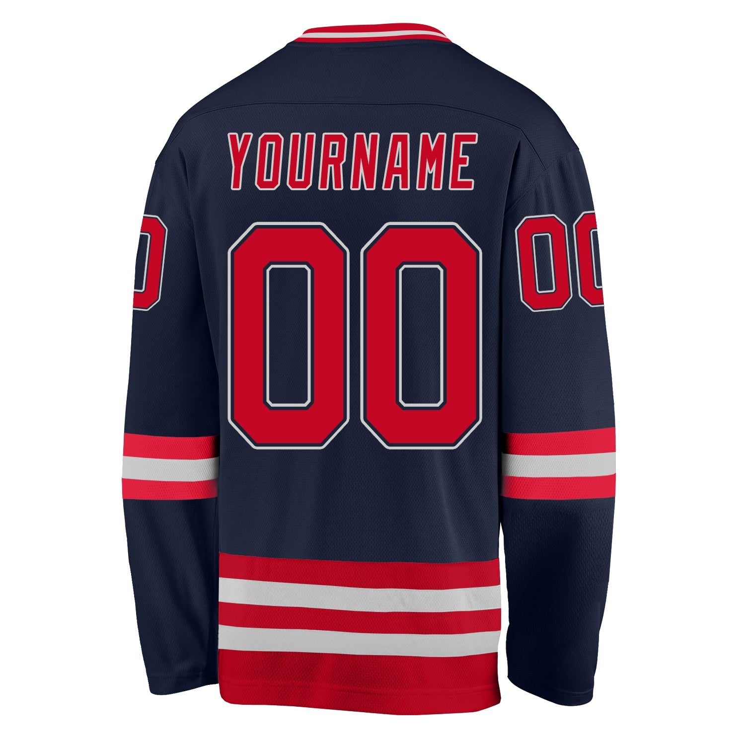 Custom Navy Red-Gray Hockey Jersey photo 3