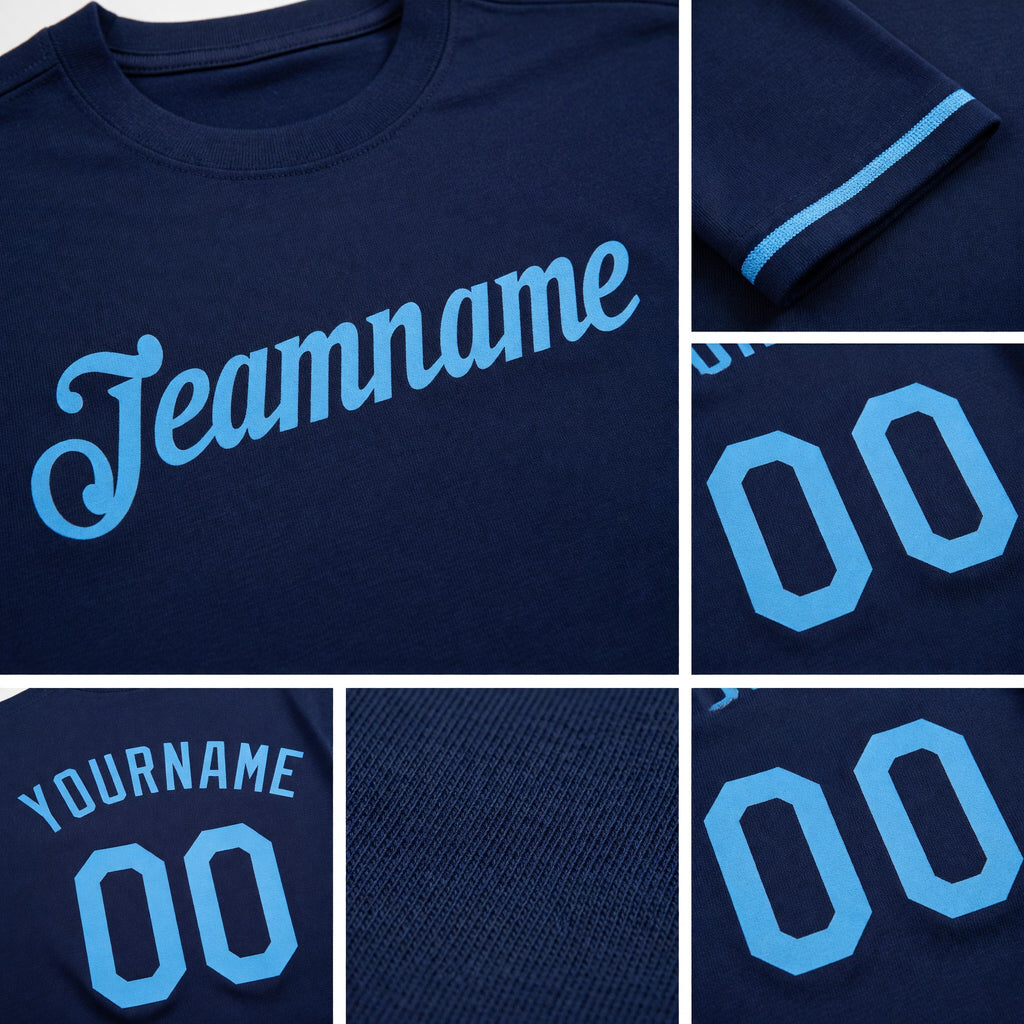 Custom Navy Light Blue Performance T-Shirt detail