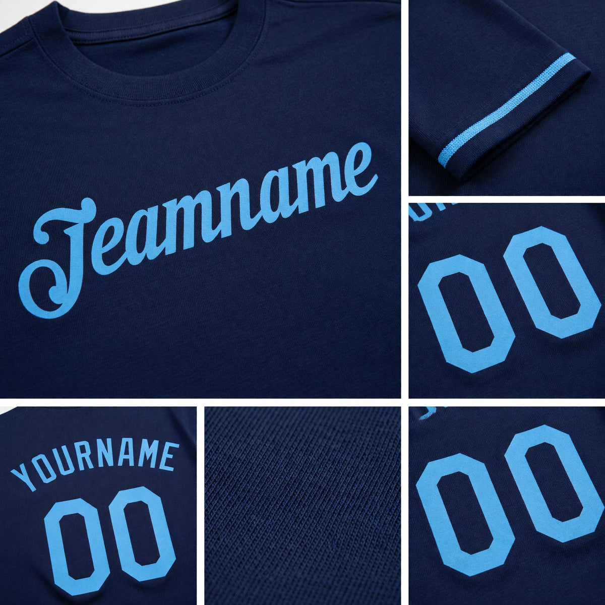 Custom Navy Light Blue Performance T-Shirt detail