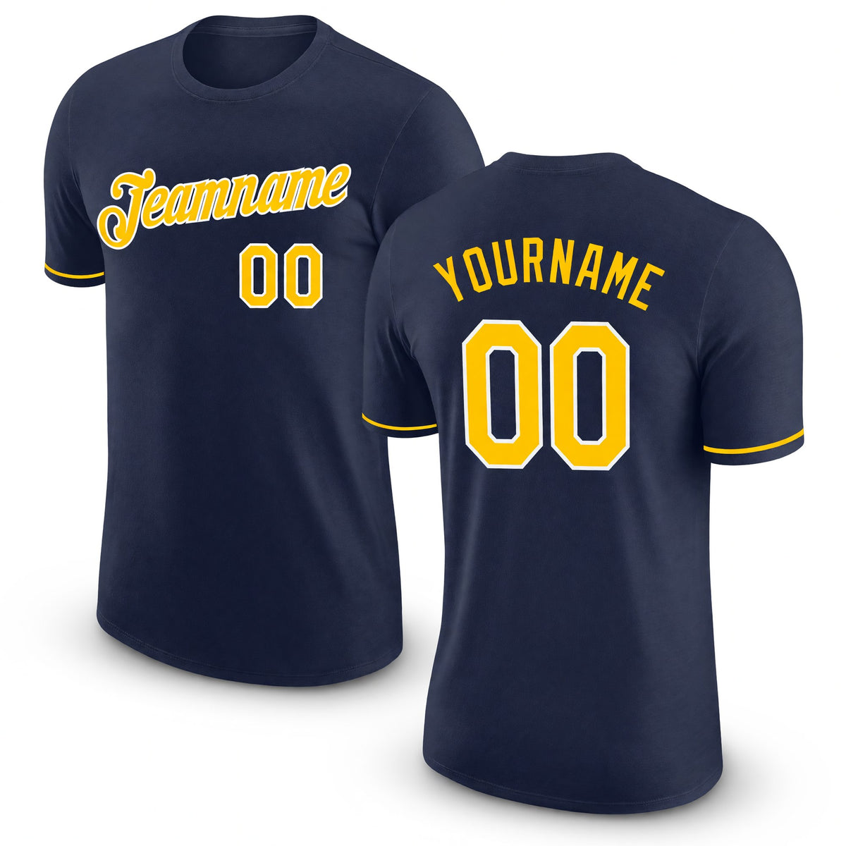 Custom Navy Gold-White Performance T-Shirt