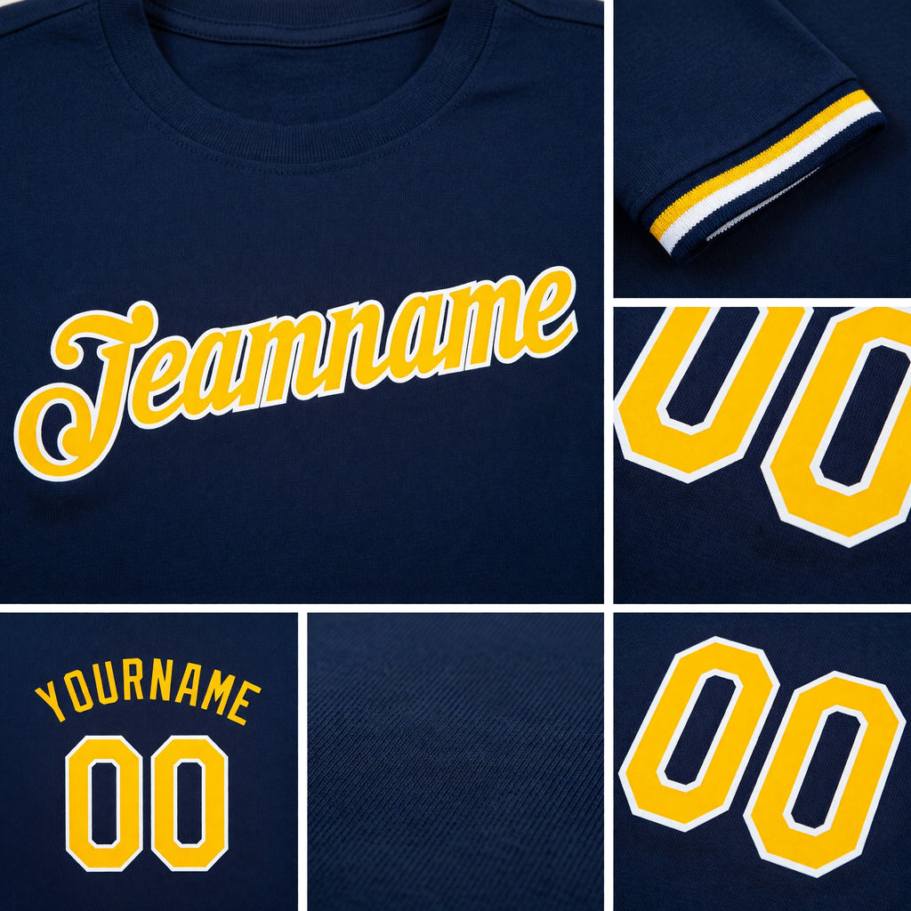 Custom Navy Gold-White Performance T-Shirt detail