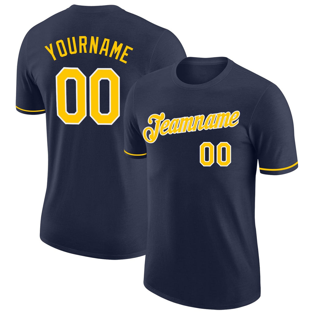 Custom Navy Gold-White Performance T-Shirt photo 1