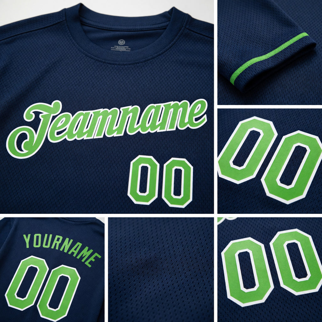 Custom Navy Neon Green-White Performance T-Shirt detail