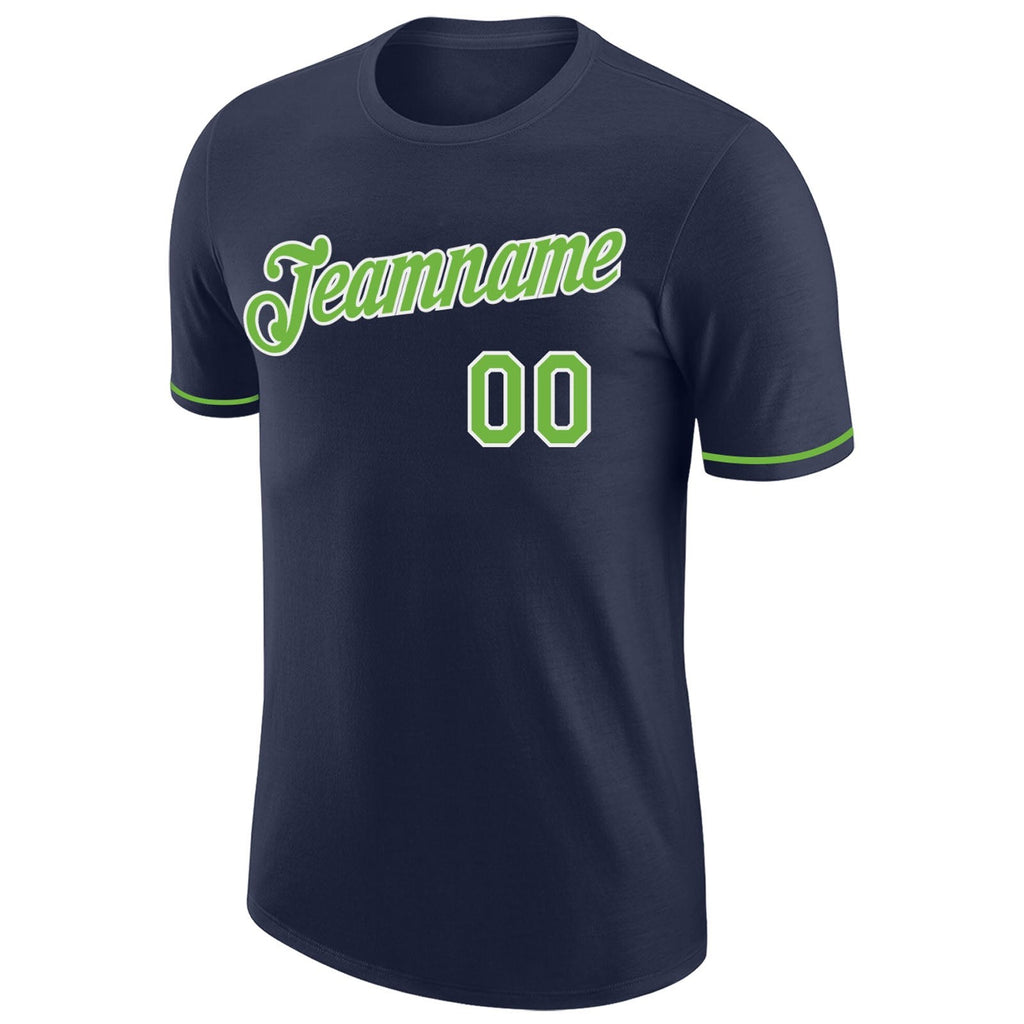 Custom Navy Neon Green-White Performance T-Shirt photo 5