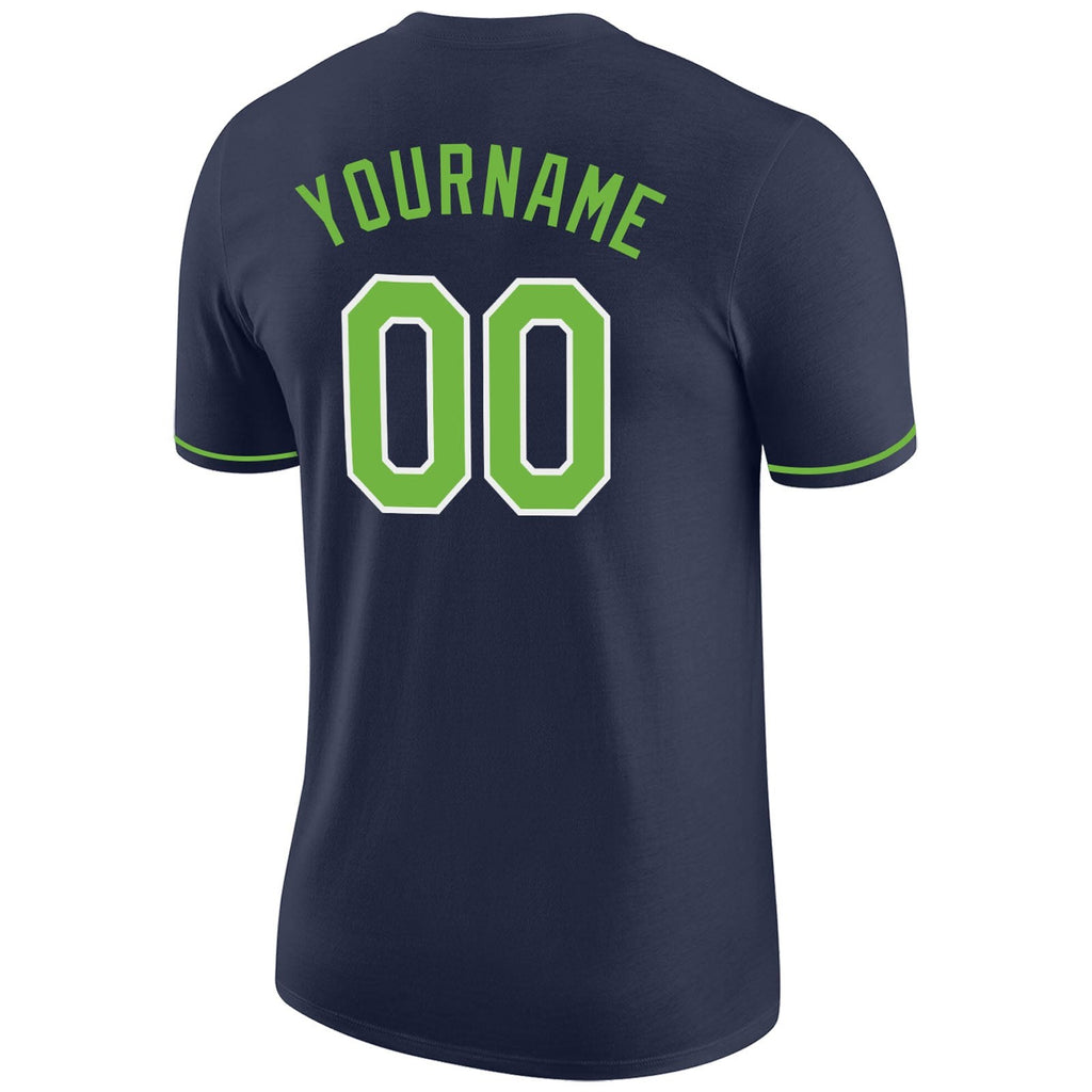 Custom Navy Neon Green-White Performance T-Shirt photo 6
