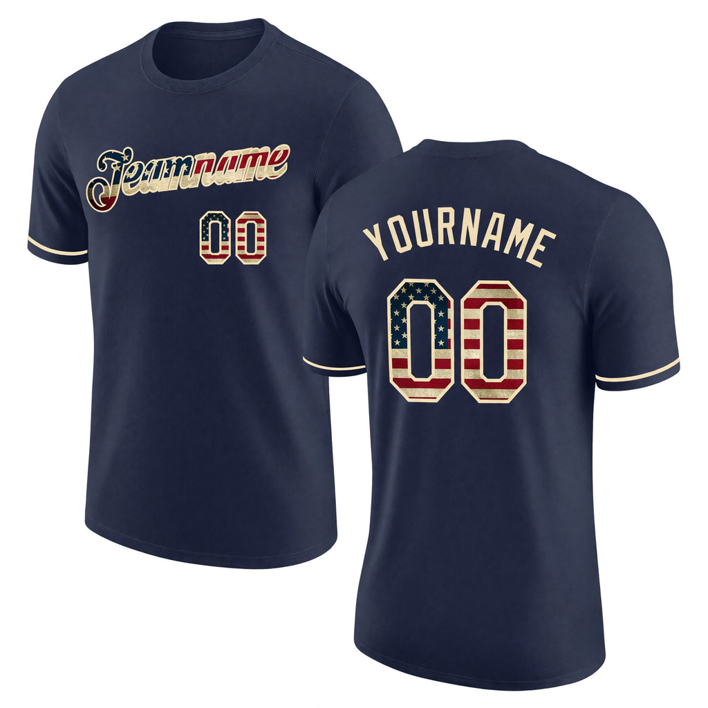 Custom Navy Vintage USA Flag-Cream Performance T-Shirt