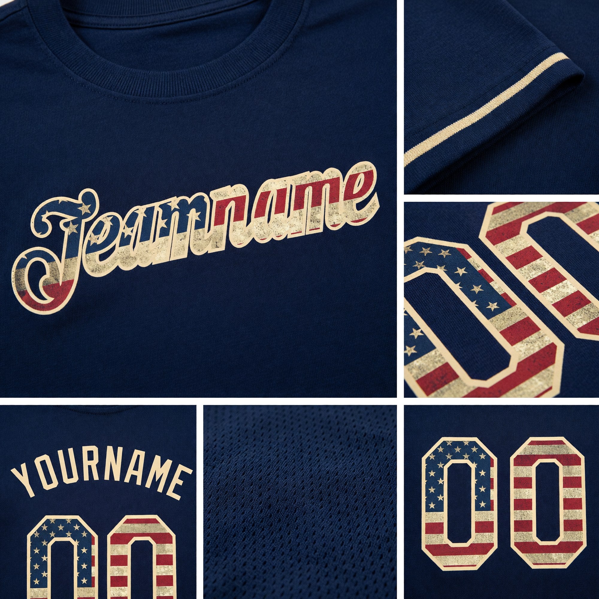Custom Navy Vintage USA Flag-Cream Performance T-Shirt detail