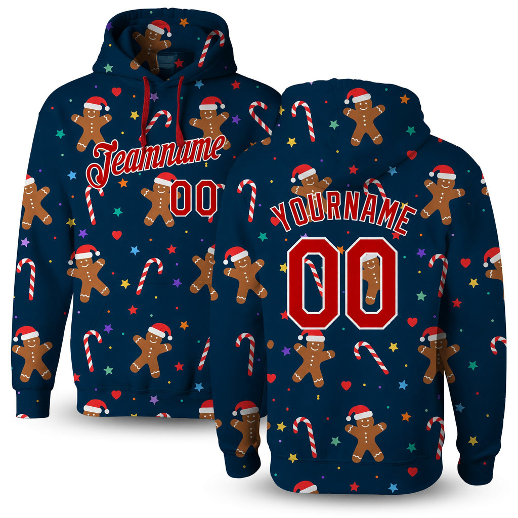 Custom Stitched Navy Red-White Christmas 3D Sports Pullover Sweatshirt Hoodie