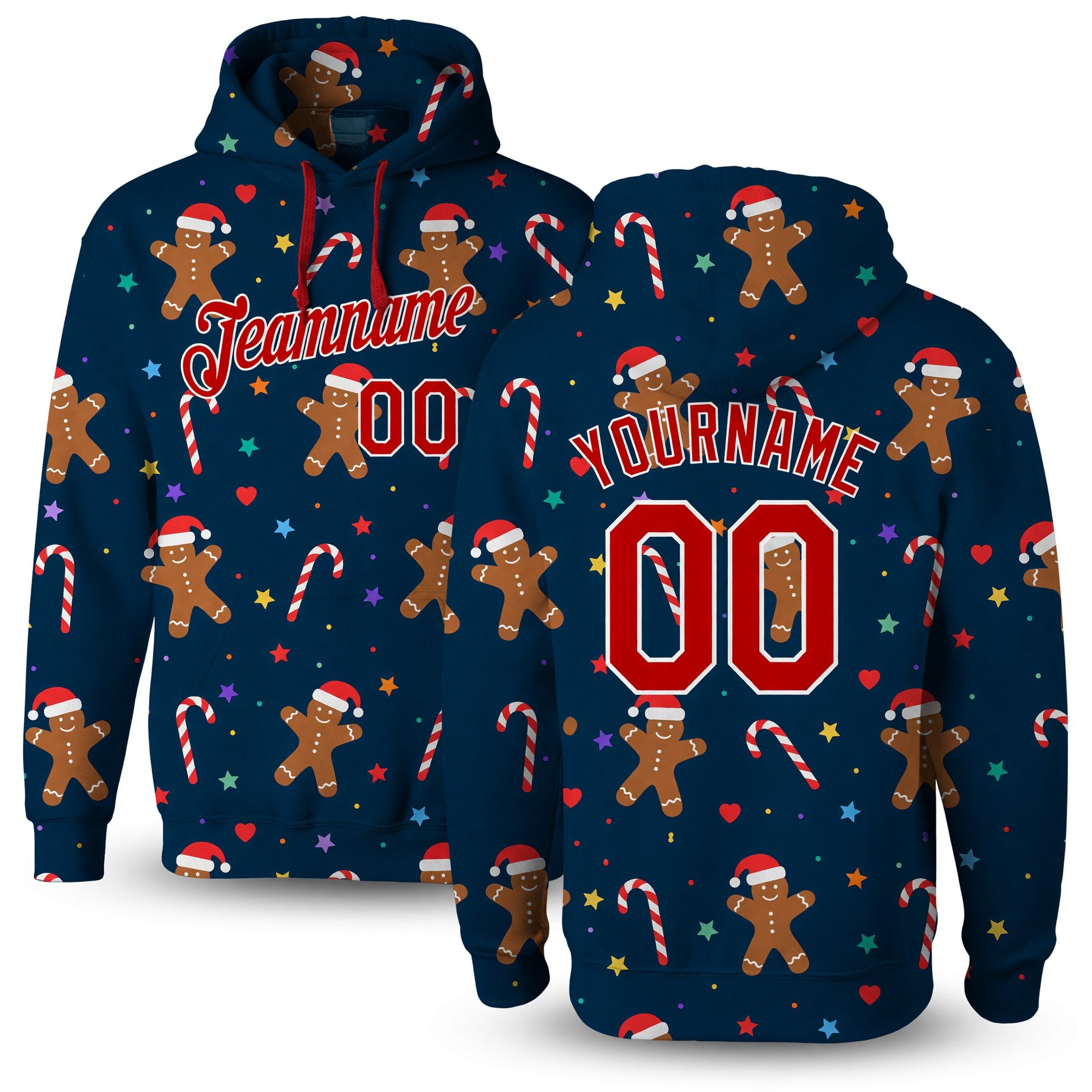 Custom Stitched Navy Red-White Christmas 3D Sports Pullover Sweatshirt Hoodie