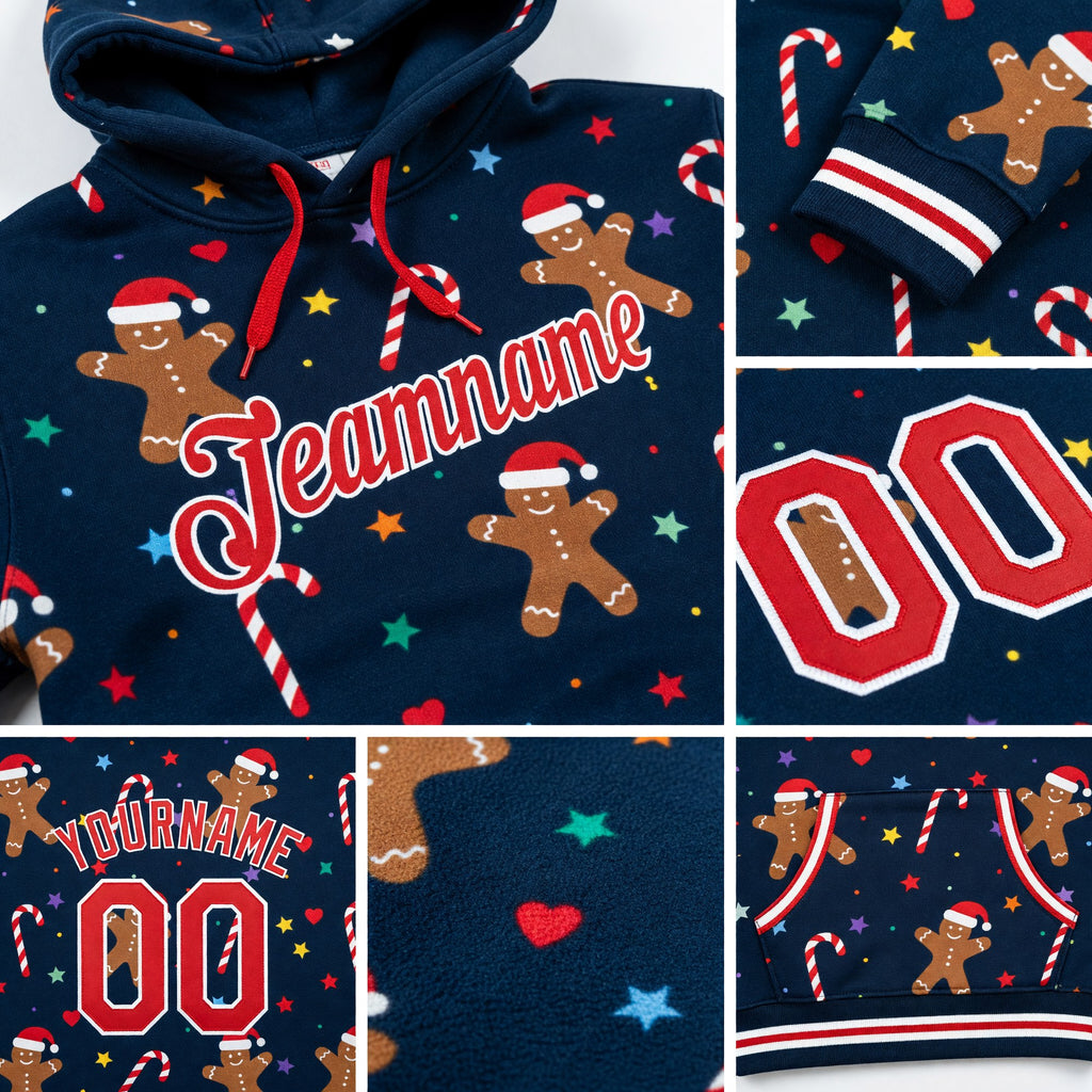 Custom Stitched Navy Red-White Christmas 3D Sports Pullover Sweatshirt Hoodie detail