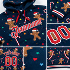 Custom Stitched Navy Red-White Christmas 3D Sports Pullover Sweatshirt Hoodie detail