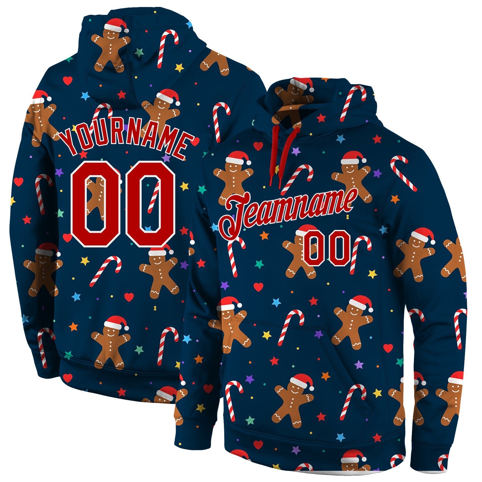 Custom Stitched Navy Red-White Christmas 3D Sports Pullover Sweatshirt Hoodie photo 1
