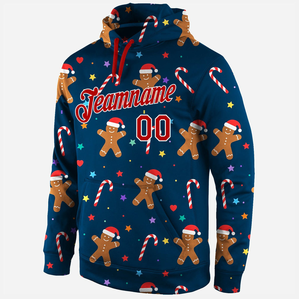 Custom Stitched Navy Red-White Christmas 3D Sports Pullover Sweatshirt Hoodie photo 2