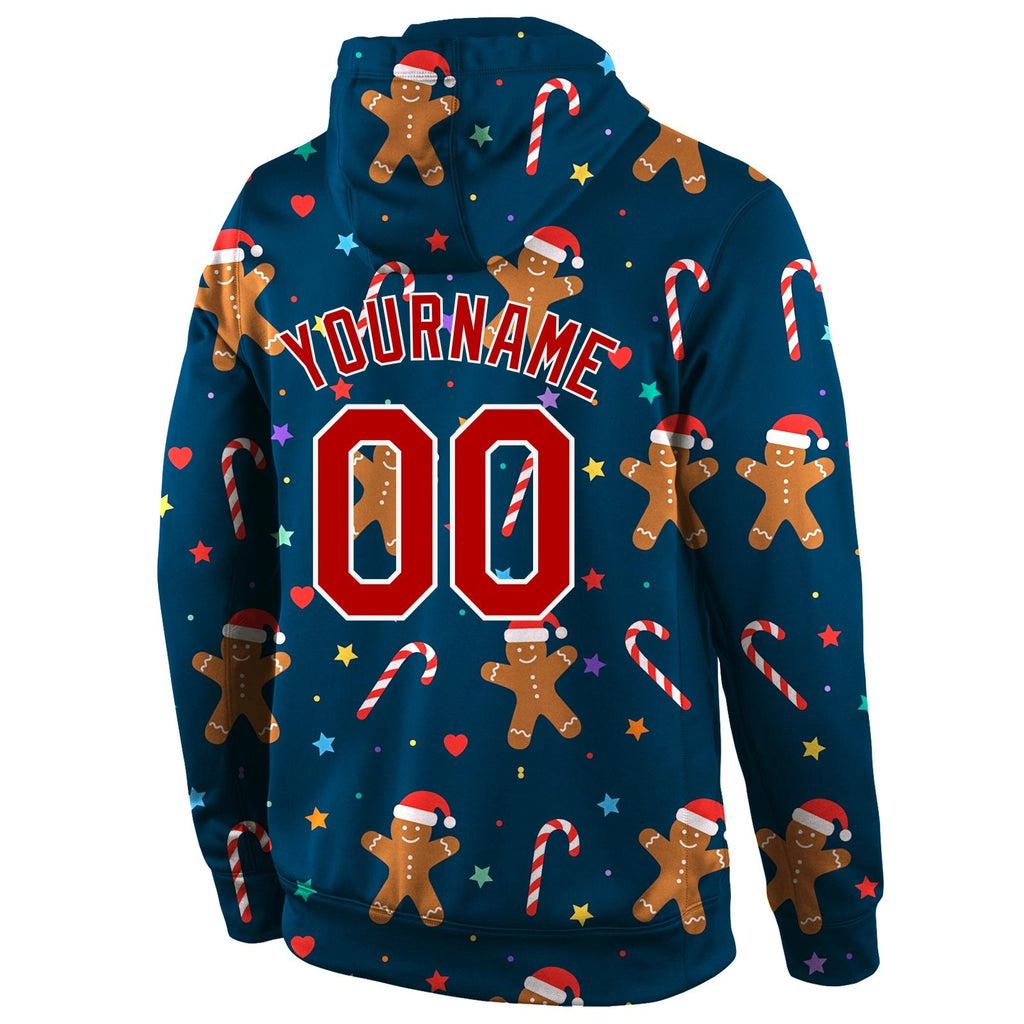 Custom Stitched Navy Red-White Christmas 3D Sports Pullover Sweatshirt Hoodie photo 3