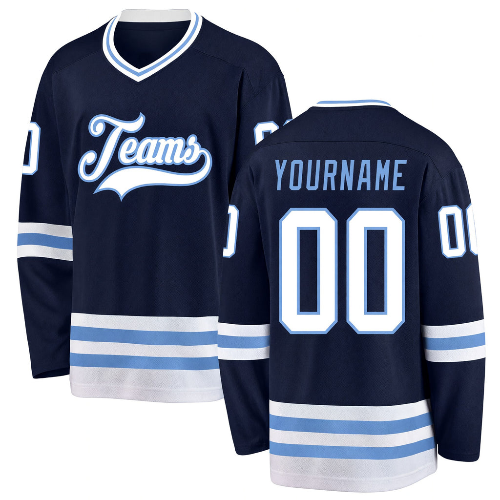 Custom Navy White-Light Blue Hockey Jersey