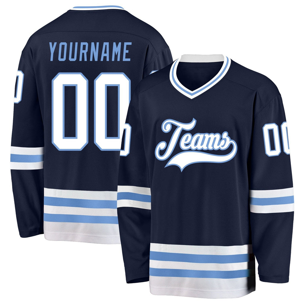 Custom Navy White-Light Blue Hockey Jersey photo 1