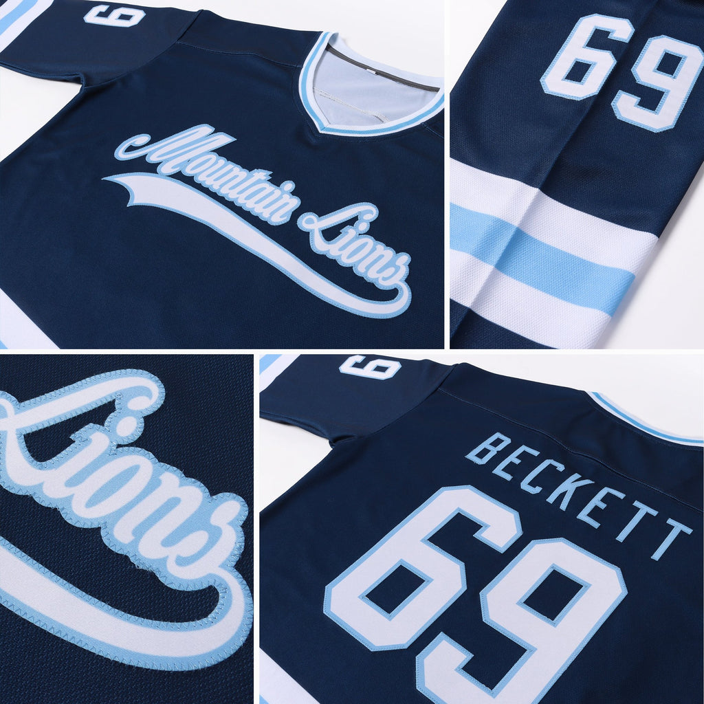Custom Navy White-Light Blue Hockey Jersey photo 4