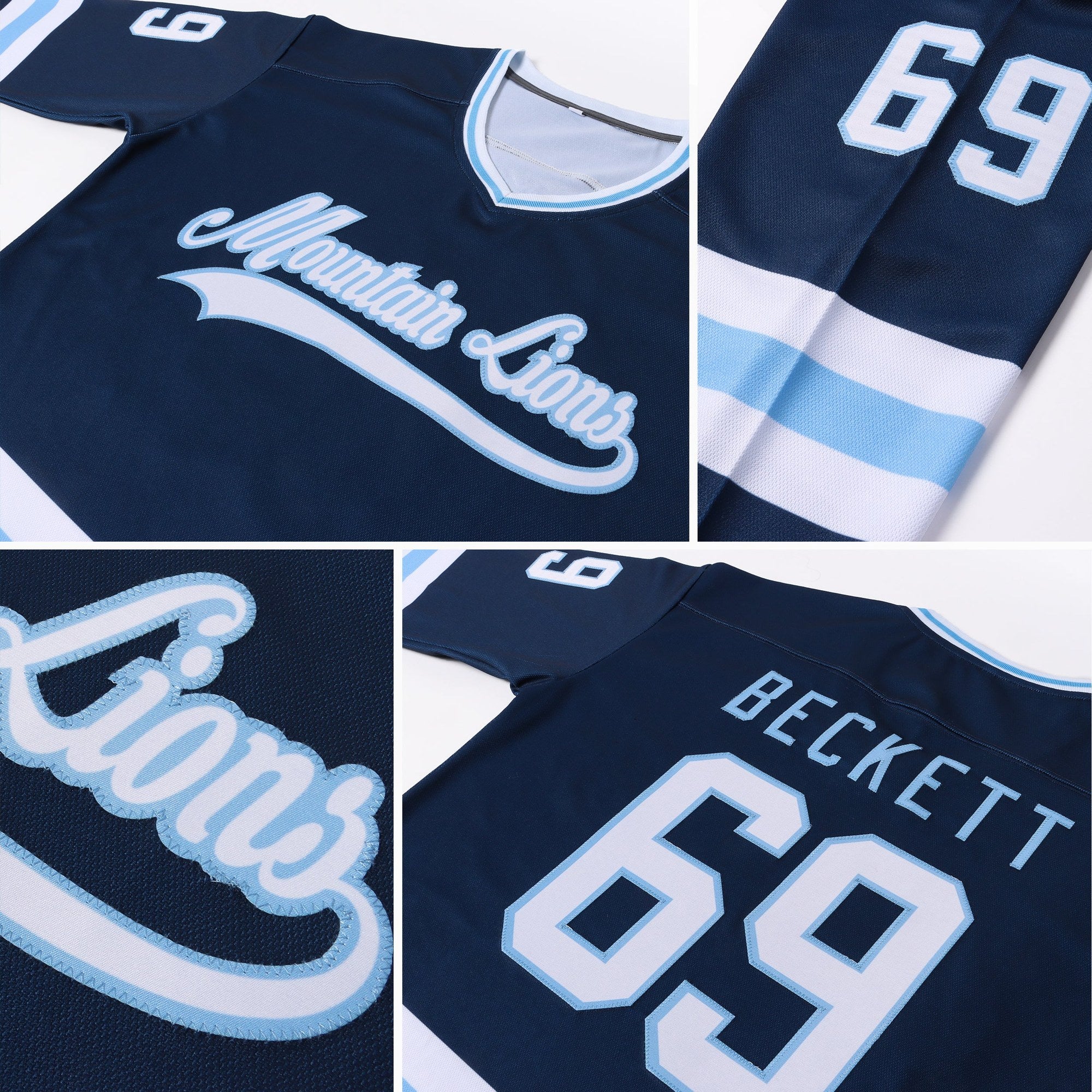 Custom Navy White-Light Blue Hockey Jersey photo 4