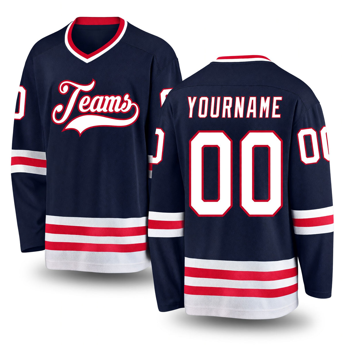 Custom Navy White-Red Hockey Jersey