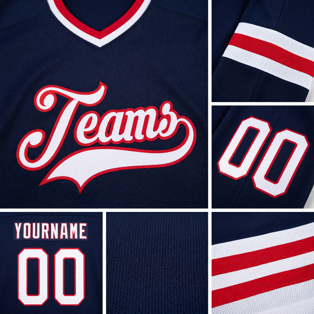 Custom Navy White-Red Hockey Jersey detail